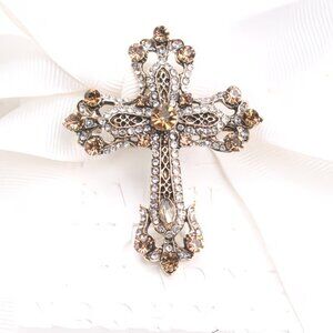 Rhinestone Cross Brooch